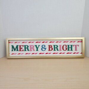 Merry & Bright Wooden Multi Color Christmas Wall/Standing Holiday Sign Art Decor